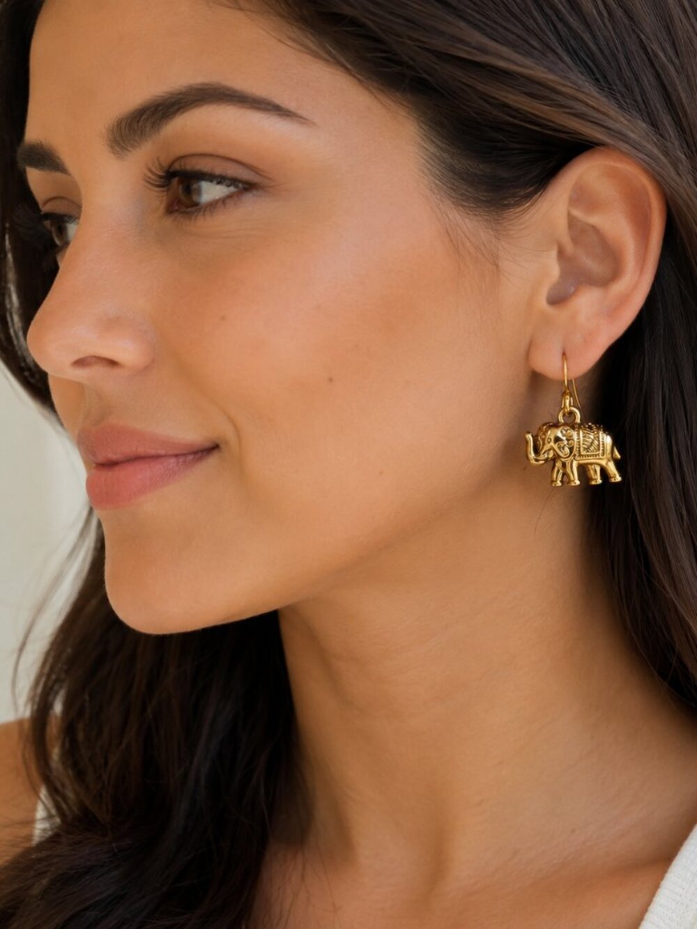 Golden Elephant Charm Drop Earrings | Lucky Boho Chic Statement Jewelry